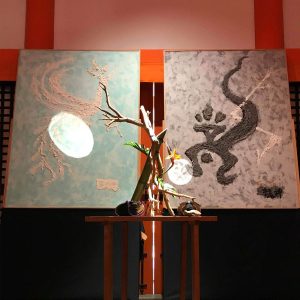 「風神、龍神・雷神」漆喰作品　京都インターゲートHエントランス展示　各1400x1800